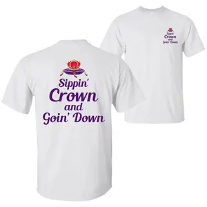 🥳🎤 [Graphic Tee]"Sippin' Crown and Goin' D Funny Drinking Quote T-Shirt – Rap & Hip-Hop Music Shirt, Party Vibes Sarcastic Humor Design, 2-Sided Unisex Cotton Tee for Men & Women, Trendy Streetwear, Perfect for Parties and Casual Wear"