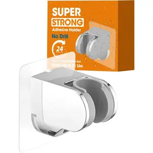Handheld Shower Head Holder Super Strong Adhesive No Drill Adjustable Wall Mount for Hand Held Wand, Ideal for Kids, Elderly, and Short Users (Chrome)