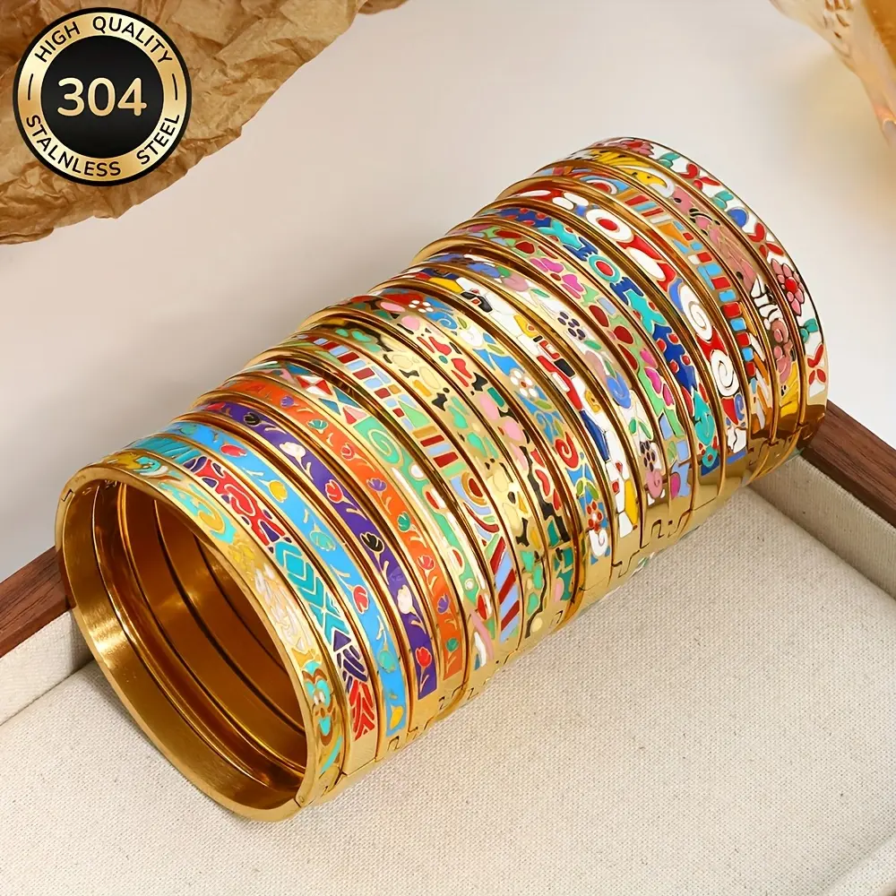 Women's 304 Stainless Steel Floral Motif Silver Stacking Bracelets - Multiple Pieces Stackable Bangles, Vibrant Flowers Assorted Bands, Casual Elegant Daily Wear Gift, Exquisite Jewelry Accessory