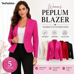 Women's Cropped Open Front Blazer, Stand Collar 3/4 Sleeve Ruched Cuff Jacket (95% Polyester 5% Spandex)