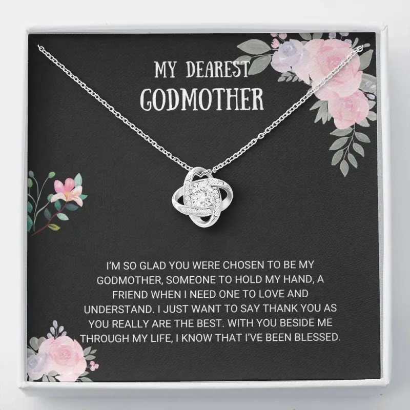Godmother - Love Knot Necklace For Godmother, Jewelry Thank You Gifts, Best Godmother Present, Wedding Thank You Card For Godmother