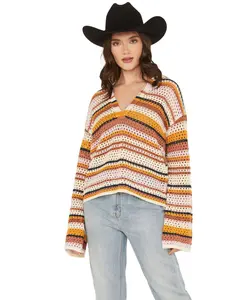 Cleo + Wolf Women's Open Stitch Striped Pullover - Clsp25sw9-Ro