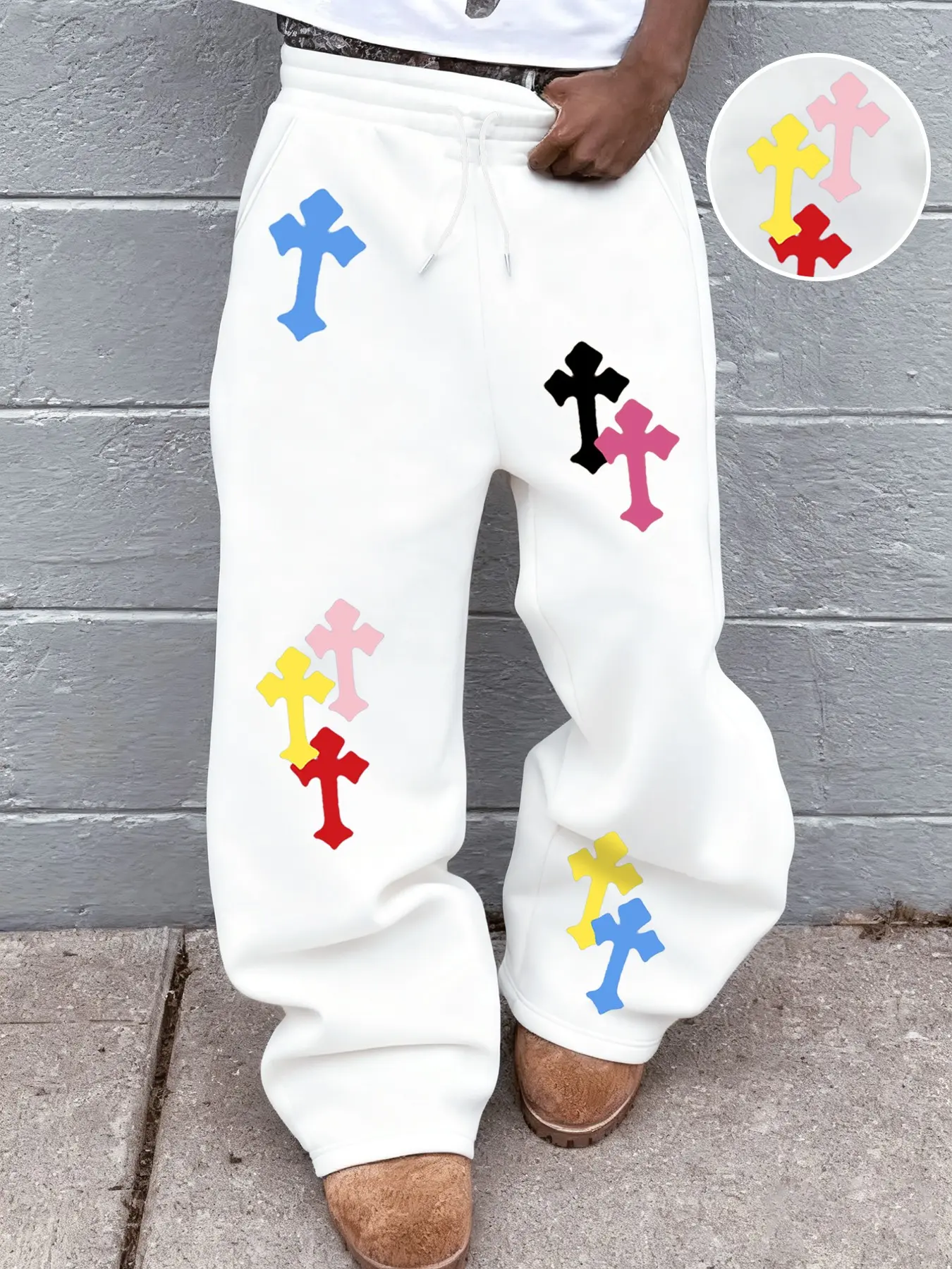 Y2K Inspired Multicolor Cross Leggings, Street Style Joggers