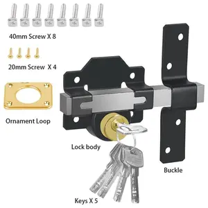Gate Lock Garden Security Double Long Throw Bolt Rim Lock 5 Keys 50mm Both Sides