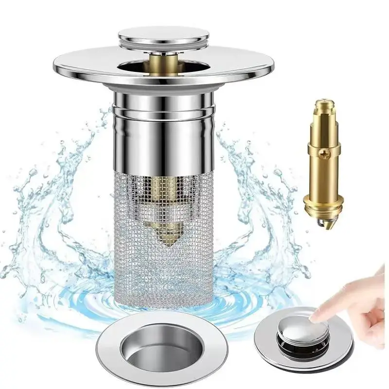 Rustproof Stainless Steel Pop-Up Drain Stopper with Mesh Filter & High Pressure Handheld Shower Head, Practical Bathroom Household Supplies ﻿