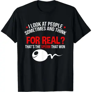 Men's 100% Cotton T-Shirt Humor Shirts For Men, People The Sperm That Won Adult Humor Sarcastic T-Shirt Menswear Casual Cotton