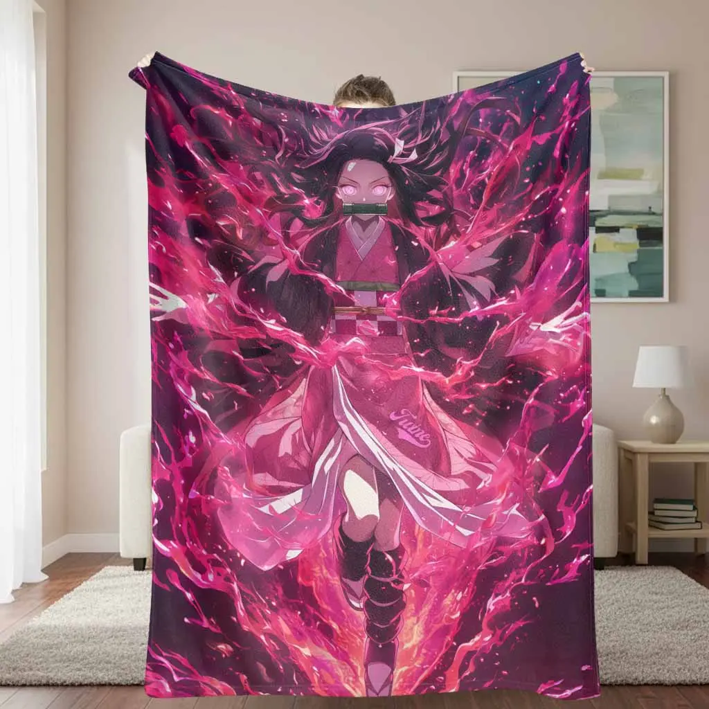 Anime Girl Flannel Throw Blanket, Fiery Magical Power Print, Soft Warm Durable Cozy, Character Theme Throw for Bedroom & Living Room Sofa, Ideal Gift & Decor, Anime Girl Throws, Character Theme Throws