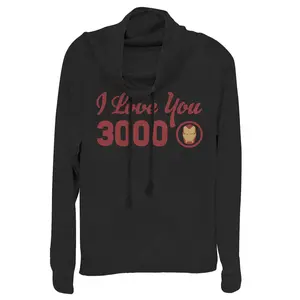 Juniors Womens Marvel Iron Man Love 3000 Forever Cowl Neck Sweatshirt