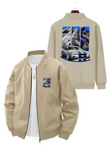 Trendy Personalized Car Pattern Printed Long Sleeve Jacket for Men's Daily Street Fashion and Casual Wear
