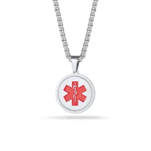 PROSTEEL Round Medical Pendant Necklace Stainless Steel Emergency Necklaces Jewelry Unisex For Men Women with Gift Box