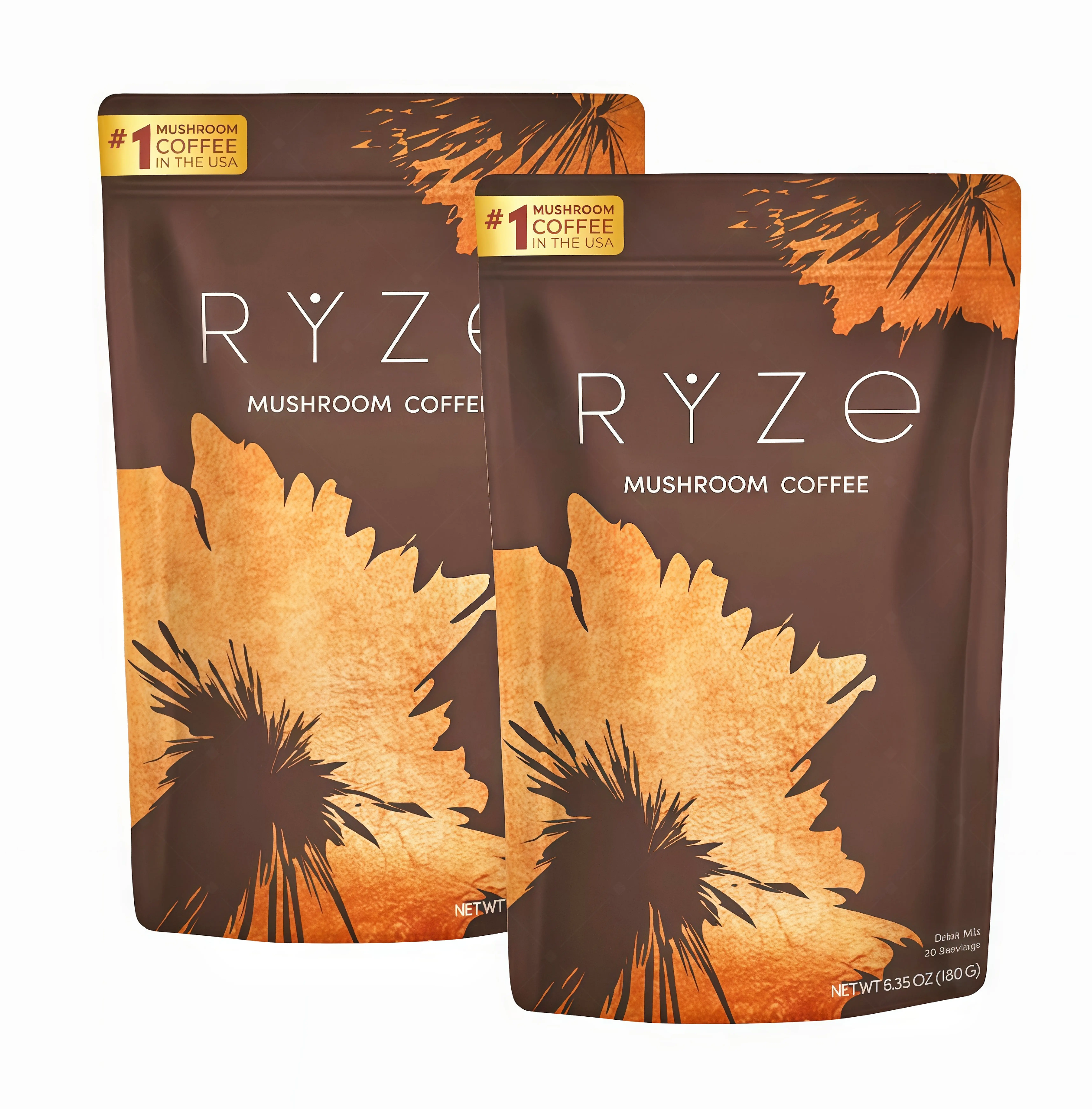 2 Pack RYZE Mushroom Coffee USDA Organic with 6 Adaptogenic Mushrooms and MCT Oil UH USA Grown Instant Coffee for Better Energy, Focus, Digestion, Immunity with Turkey Tail, Shitake, Lion's Mane, 30 Servings Vitamin