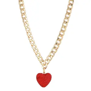Elegant Heart Encrusted Pendant Necklace on Thick Chain Earrings