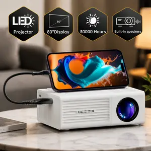 Portable Projector 1080P HD USB Connection Remote Control Compatible with Smartphones Tablets Laptops TV Sticks USB Drives Desktop Installation LCD Display Screen Power Supply Button Control HDTV Input