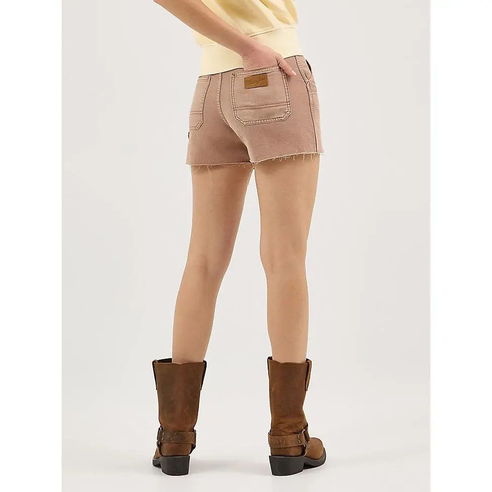 Wrangler Women's Cowboy Carpenter Shorts, High Rise 100% Cotton with a Raw Hem Edge, 3.5" Inseam, Mocha, Bottom, Lady, Pockets, 100% Cotton Shorts, Casual Fit, Slash Pockets, 3.5 In, Western Shorts