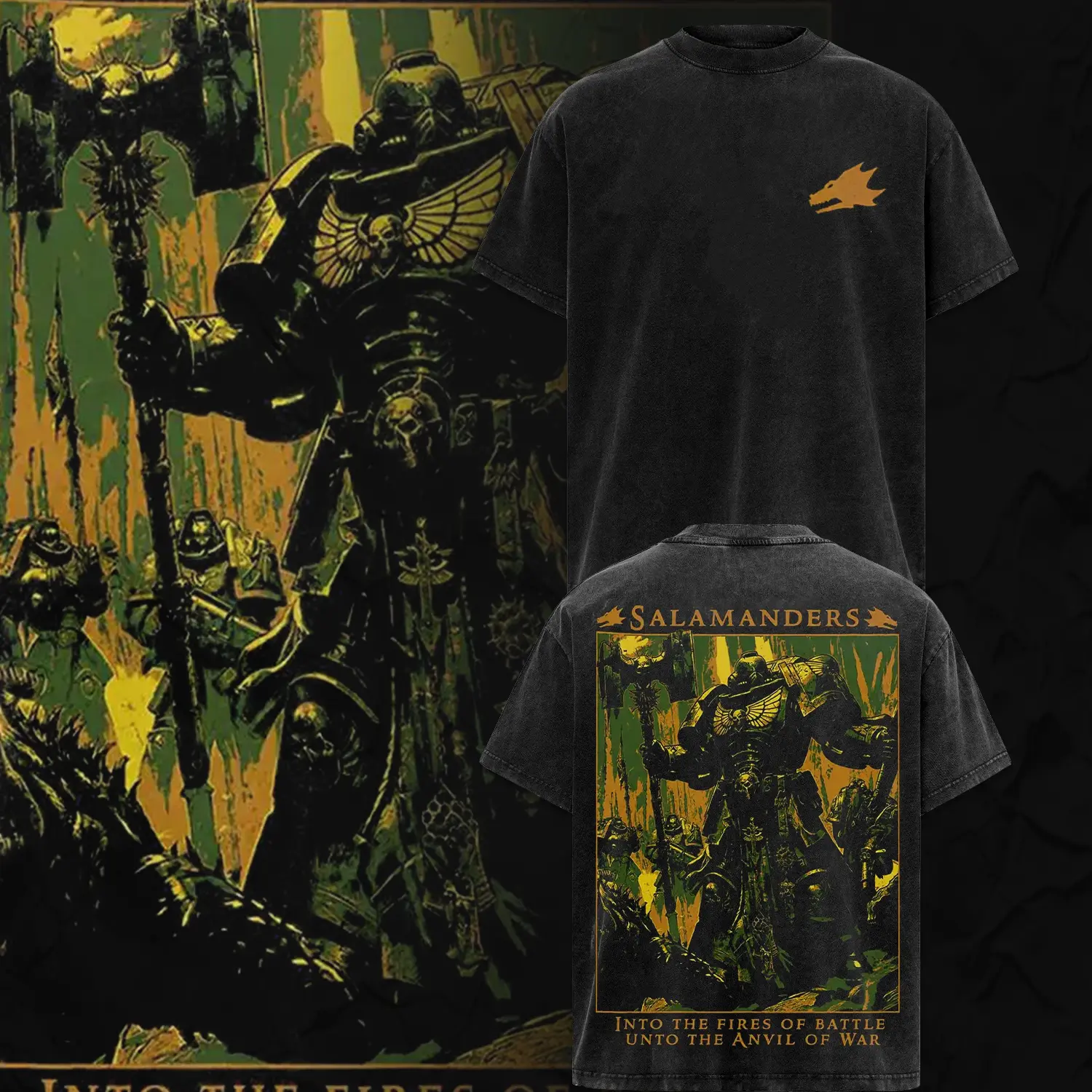 [Collection] Warhammer - 40K Double Printed Oversize Lightweight Acid Washed Tee Game Graphic T-Shirt for Men Casual Day Wear Cotton Fabric - Jeans Vintage Gaming Retro Black Tee Oversized Heavyweight Cotton T-Shirts Love Menswear Sci-fi