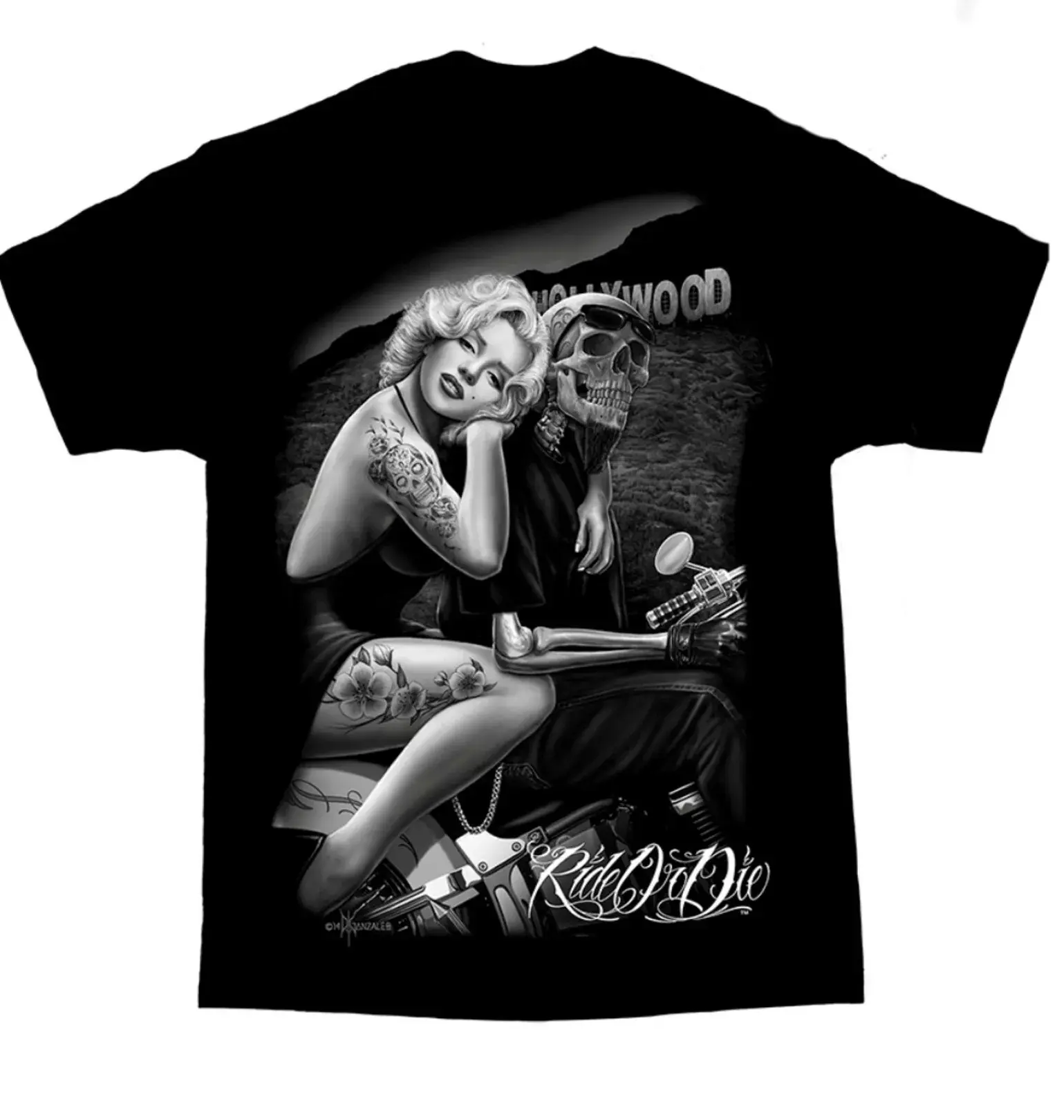 DGA David Gonzales Ride Or Die Biker Motorcycle MC Lowrider T-Shirt - Authentic Biker Style, Comfortable Fit, Versatile Design