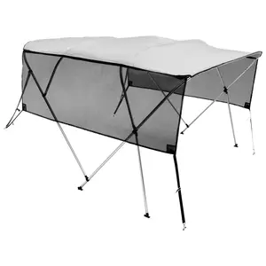 VEVOR 4 Bow Bimini Top Boat Cover, TikTokShopBlackFriday, Detachable Mesh Sidewalls, 600D Polyester Canopy with 1" Aluminum Alloy Frame, Includes Storage Boot, 2 Straps, 2 Support Poles, 8'L x 54"H x 91"-96"W, Light Grey