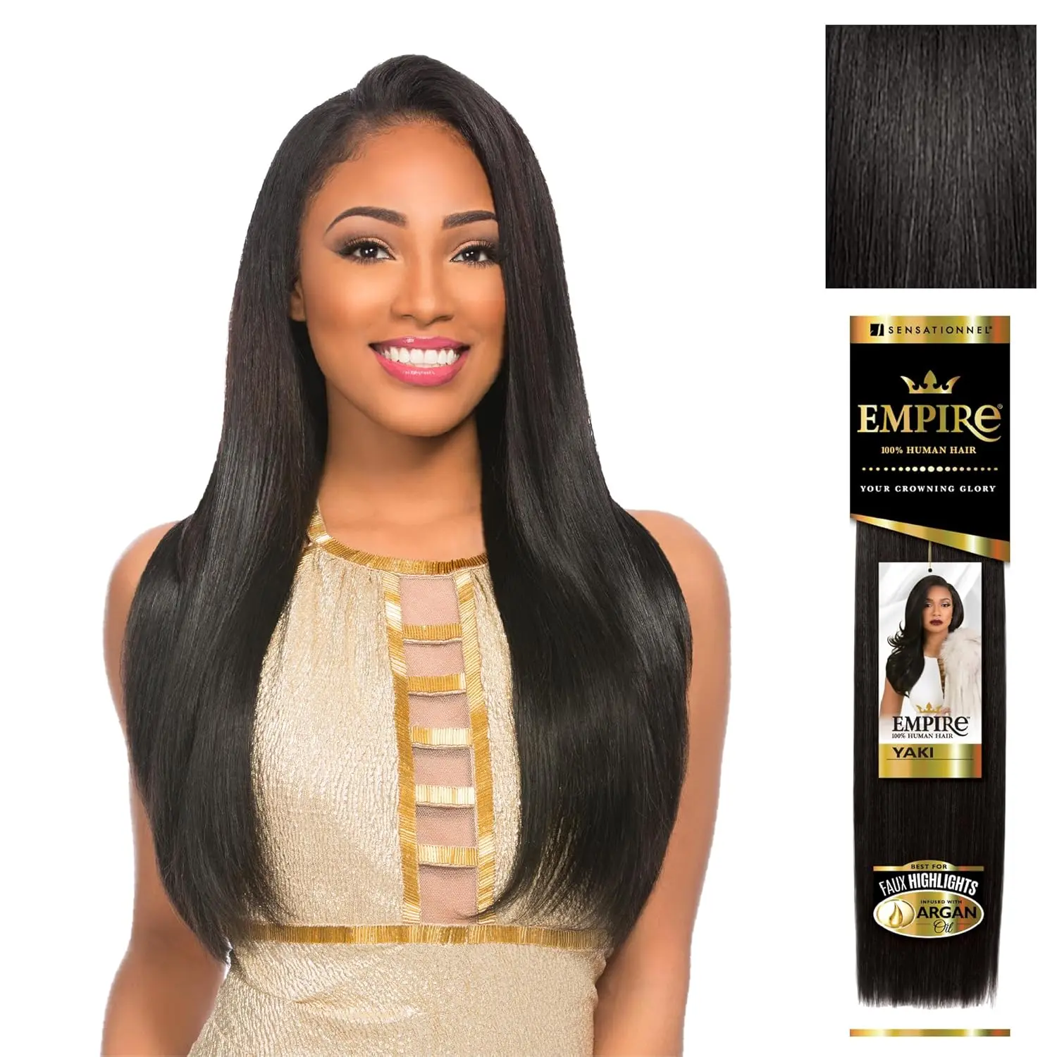 Sensationnel Empire Yaki 100% Human Hair Tangle-Free Weave - 14-Inch, 1B Off-Black
