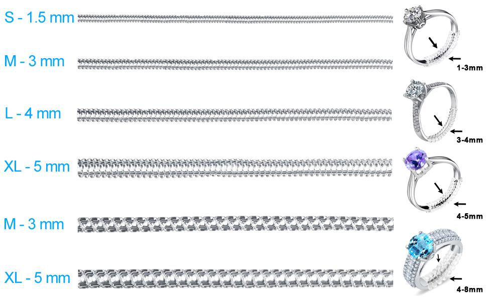 Ring Sizers for Loose Rings, Eiito Ring Size Adjuster Spacers or Tightener, Invisible Guards, 6 Sizes Fitter, Resizer Fit Almost Any Rings, Reduces Size by 0.5-1.5