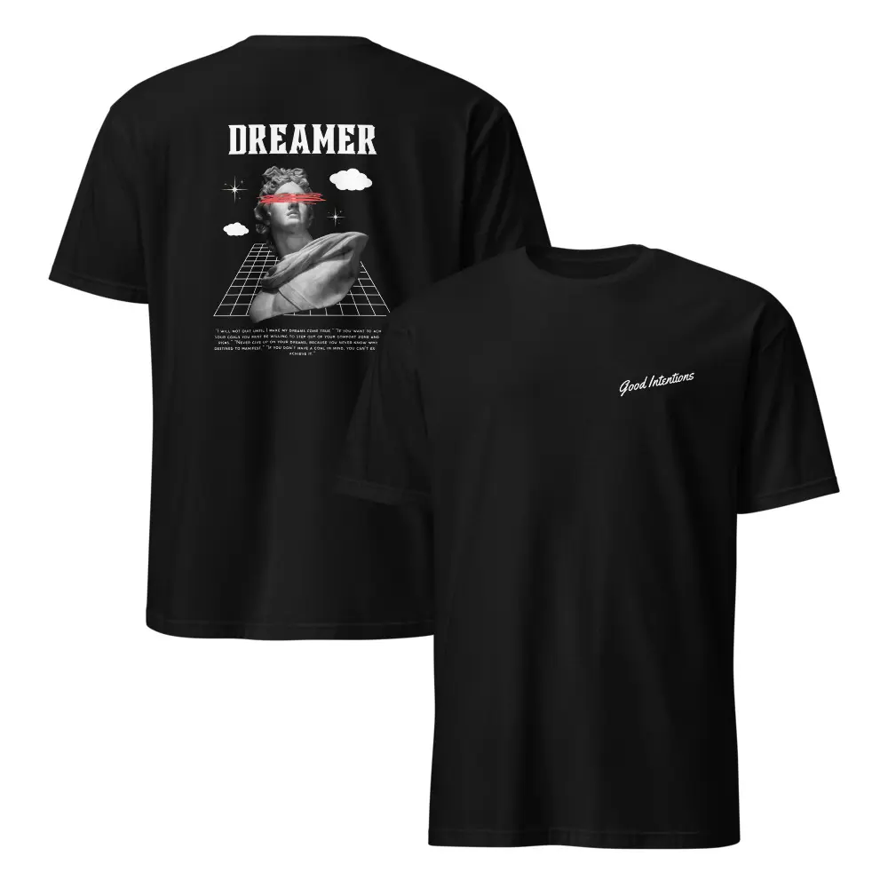 Dreamer T-Shirt - Black Crewneck Short Sleeve Tee with Graphic Design and "Dreamer" Text for  Streetwear