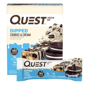 Quest Dipped Protein Bars, Low Sugar, High Protein, Cookies and Cream, 12 Count