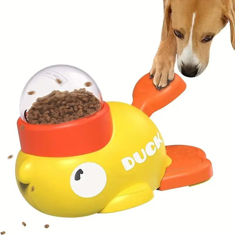 Interactive Pressing Dog Treat Dispenser Toy, Slow-Feeder Puzzle Toy in Duck Shape, Promotes Healthy Eating and Intelligence Development