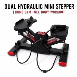 Dual Hydraulic Mini Stepper with Resistance Bands, LCD Monitor Silent Stair Stepper, 38° Knee Protection Home Gym Fitness Equipment for Full Body Workout