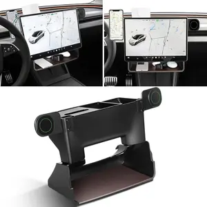 Center Console Organizer for Tesla Model Y&Model 3 with Magnetic Cell Phone Holder,Buckle Under Screen Storage Box Dashboard Organizer Tissue Holder Tray for 2024-2017 Model Y Model 3 Accessories