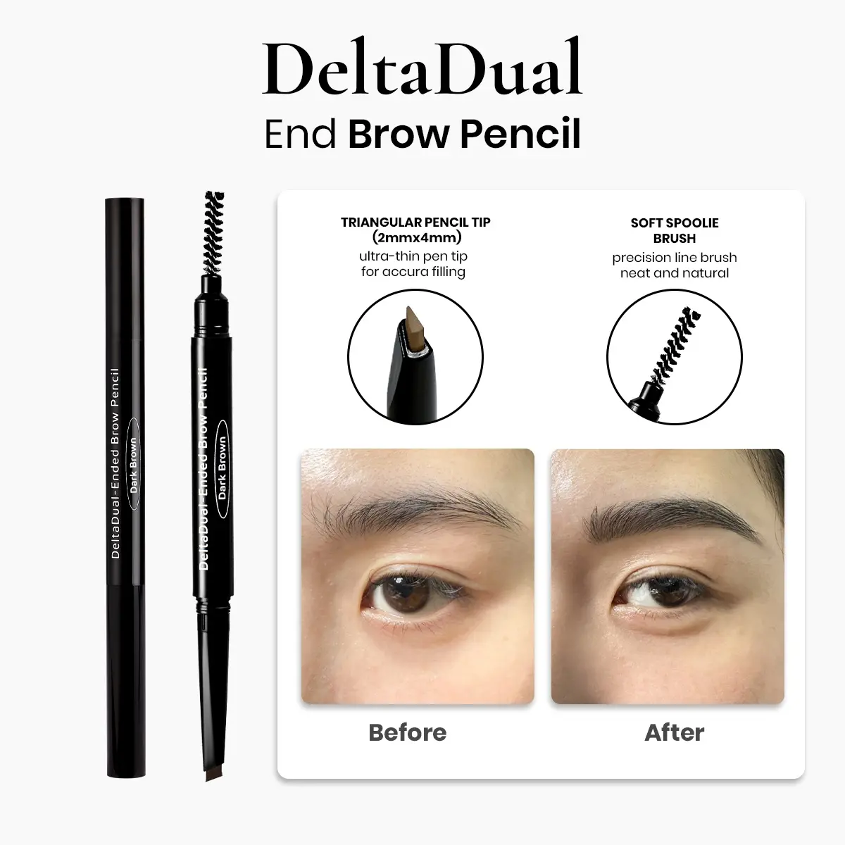 RUBY VIBE CO DeltaDual End Eyebrow Pencil for Women, Triangular Brow Liner & Brow Filler with Grooming Brush, Brown Eyebrow Pencil, Light Brown Eyebrow Pencil, Precision Eyebrow Color