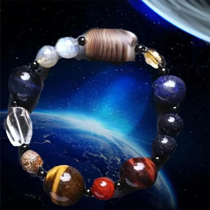 Universe Galaxy Star Bracelet 8 Planets Astronomical Solar System Tiger Eye