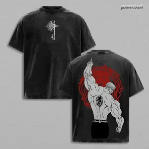 Escanor X The Seven Deadly Sins Anime Vintage Washed Tee Unisex Mineral Anime Manga Hoodies Washed Heavy Cotton T-shirt, Gift For Anime Fan, Anime Lover