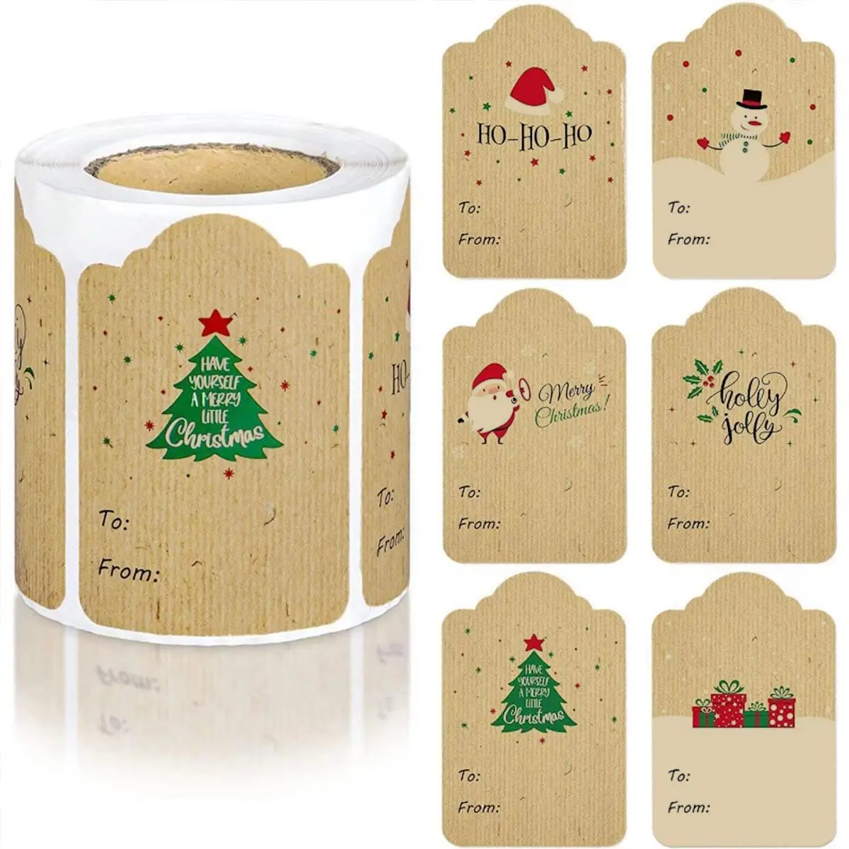 300 Personalized Kraft Paper Gift Tags, Handwritten Names, Cute Tree & Deer Design, DIY Stickers for Christmas Decorations, Party Favors, Self Adhesive Label, Personalized Labels
