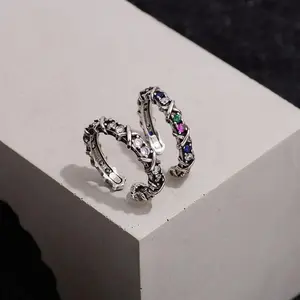 925 Silver Open Finger Ring – Rainbow Geometric Punk Stackable Cross Jewelry Gift for Women