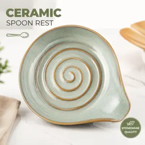 Large Ceramic Spoon Rest for Stove Top, 5 Inch Gray Heat-Resistant Cooking Spoon Holder for Kitchen Counter, Utensil Rest for Ladles, Spatulas, Spoons, Coffee Bar, Cooking Prep and Kitchen Decor