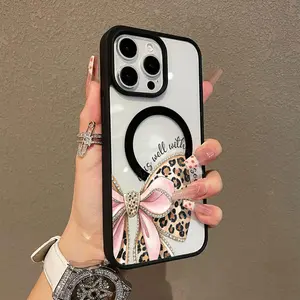 Cute Bow Pattern Premium Magnetic Phone Cases for iPhone 17 Pro Max Plus Air/16 15 14 Pro Max 13 12 11 Plus Smartphone Shockproof Protection  Cover Cellphone Protective magsafe magnetic case Aesthetic Resistance Casing Protector