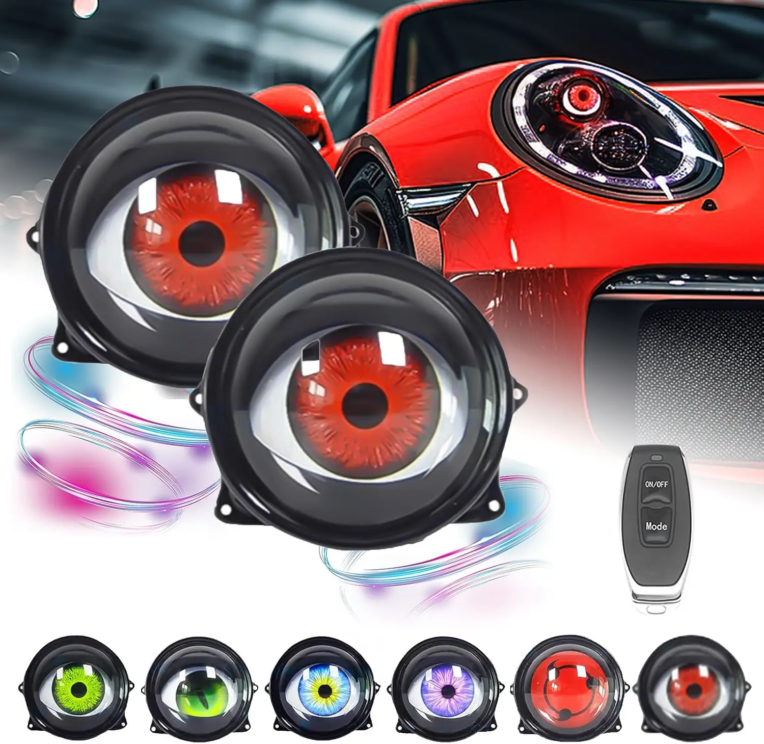 DIBMS Devil Eyes Light for Cars, 12V LED Headlight with Adjustable Eye Pattern - Cool Car Accessories,Remote control,Vehicle Custom Devil Eyes Lights