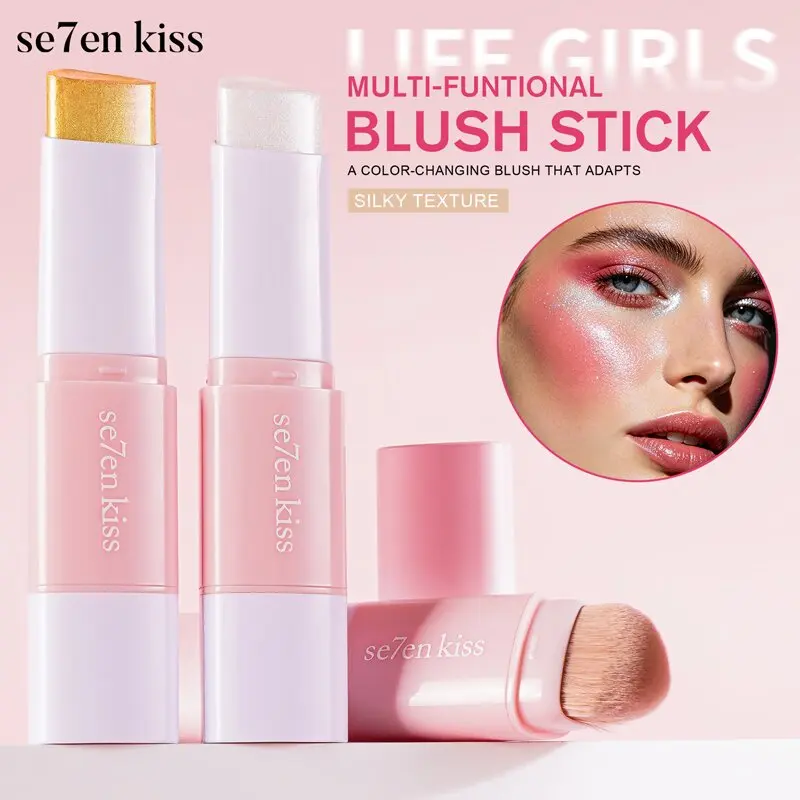 Color-Changing Blush Stick with Built-in Brush - Multi-Use Cheek, Lip & Eye Tint for Natural Glow