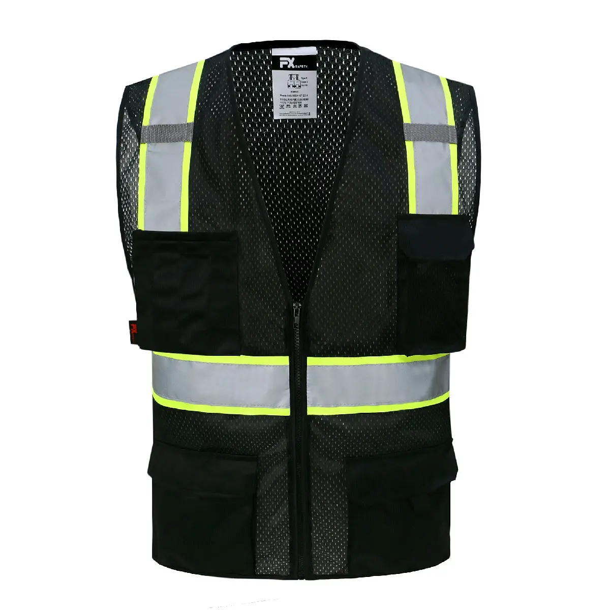 FX Black Safety Vest with 6 Pockets