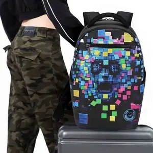 Urban Mosaic Skull Backpack: Edgy 3D Pixel Art Design, Waterproof Durable Travel & College Laptop Bag for Men Women, Anti-Theft Daily Use
