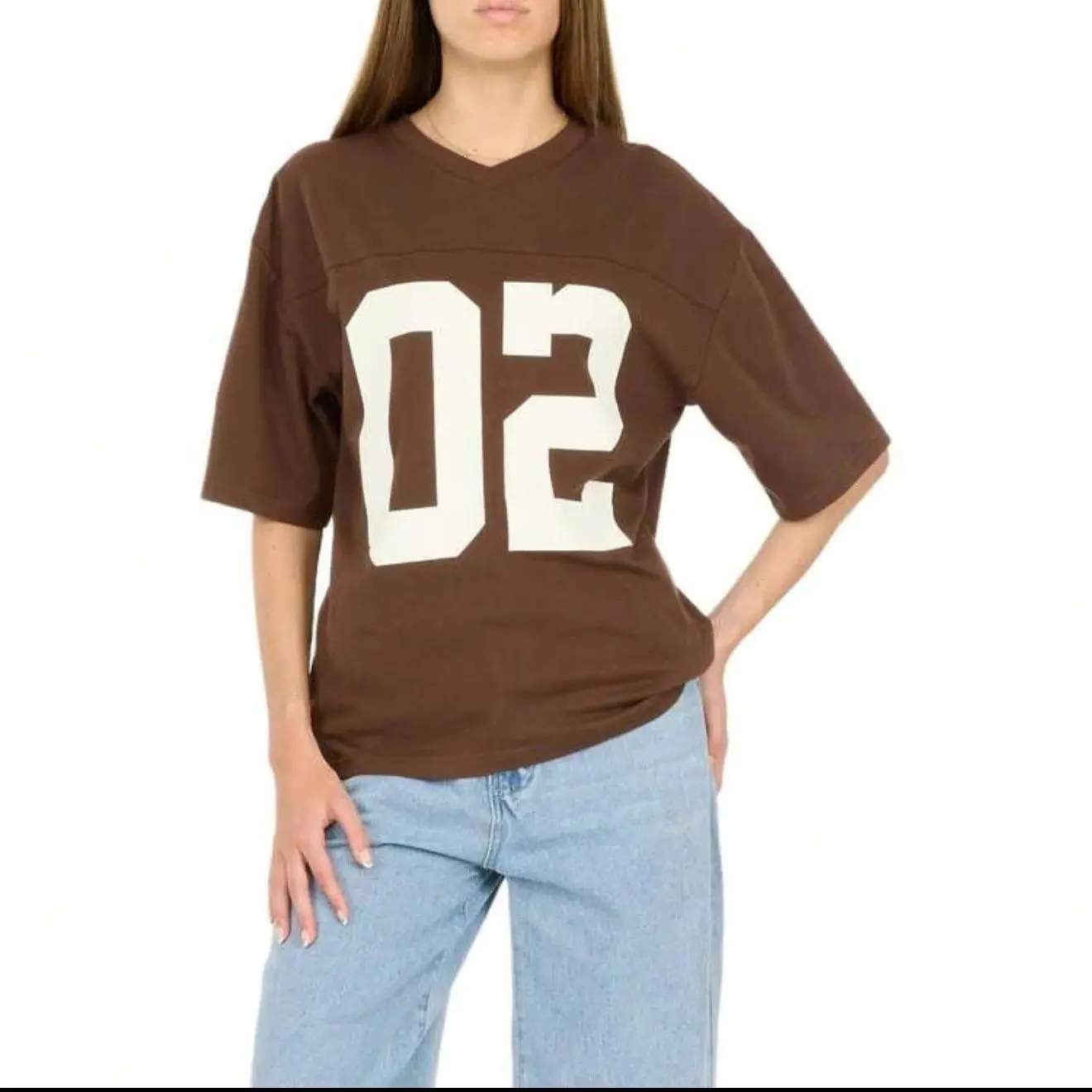 Forever 21 Women's Graphic Jersey Tee, Oversized V-Neck Statement Top, Casual Sporty Shortsleeve with Contrast Trim Forever 21 Women's Graphic Jersey Tee, Oversized V-Neck Statement Top, Casual Sporty Shortsleeve with Contrast Trim