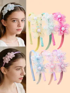 6/3 pieces of mesh flower headbands, fresh and sweet headbands, suitable for women, girls, and girls' gatherings, parties, outings, daily leisure, and other use, the best hair accessory for dressing up