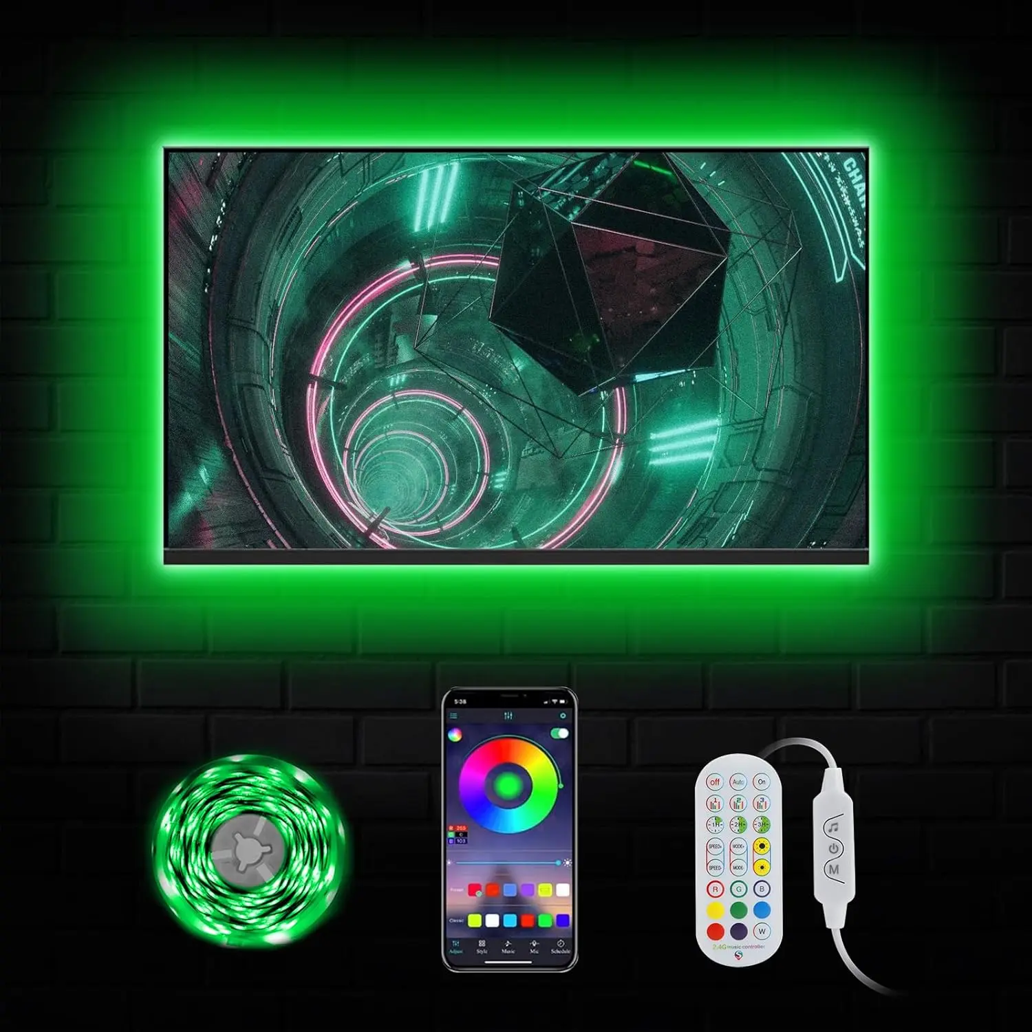 RGB LED TV Backlight Strip, 13.1 ft USB-Powered Lights for 45-60 in TVs/Monitors, Bluetooth APP & Remote Control, Music Sync, Adjustable RGB Lighting, Holiday Decoration Ambient Lights