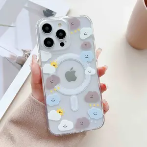 joyful Cloud Compatible with iPhone 16 15 Pro Max Plus 14 13 12 mini 11 X XR XS Beautiful Gift Selection Durable shockproof Anti-Scratch PC Protective Case Design Pattern It Offers Shockproof Protection And Supports Magnetic Wireless Charging