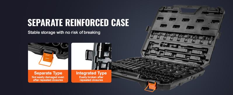 VEVOR 3/8" Drive Impact Socket Set, 90 Piece SAE 1/4"-3/4" and Metric 6-19mm Socket Set, 6 Point Cr-Mo Alloy Steel for Auto Repair, Includes Extension Bars Universal Joint Adapter Lock Storage Case