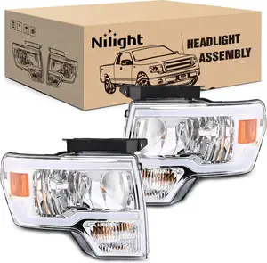 Nilight Headlights Assembly for Ford F150 F-150 2009 2010 2011 2012 2013 2014,Led DRL Headlamp,Chrome Housing