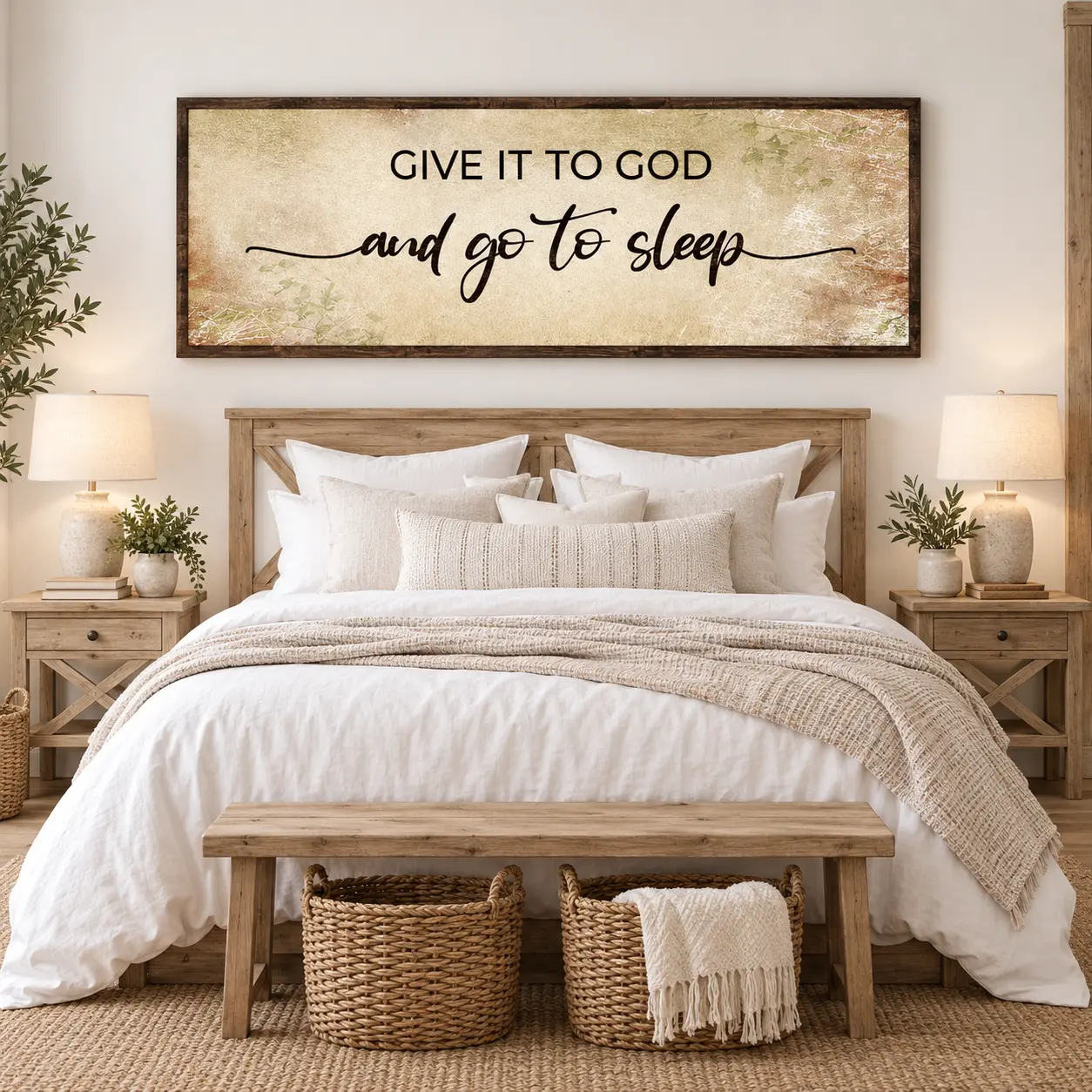 GiftOfHope Master Bedroom Print Give It To God And Go To Sleep Print, Rustic Name Print, Family Wall Art Print Unframed