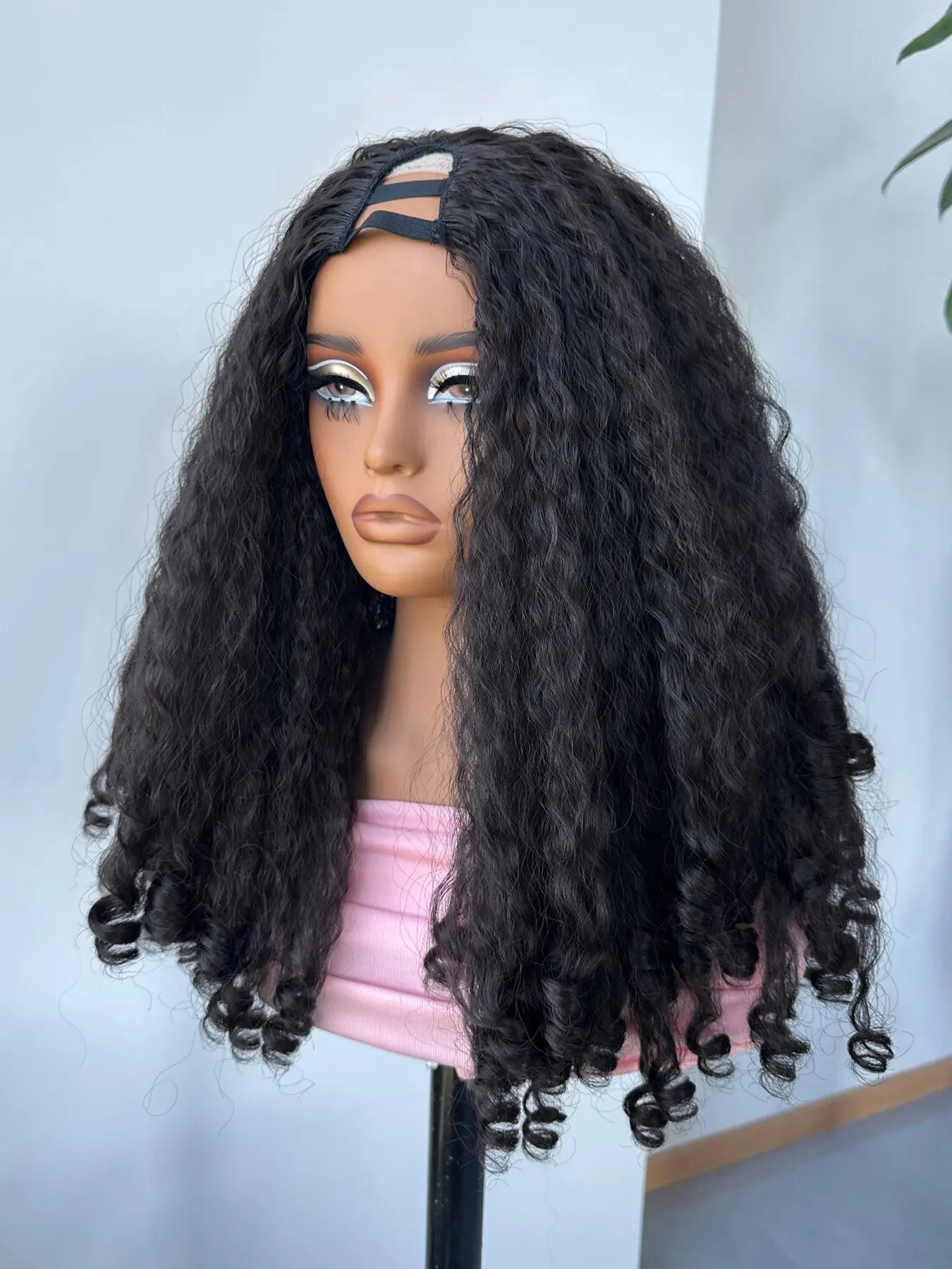 Kinky Curly V Part Wigs for Women, Afro Kinky Curly 20 Inch Wear and Go Fluffy Gorgeous Wig, Natural Looking Synthetic Wig without Bangs, Coily Textured Wigs, Perfecfect for Daily, Party and Festival Use, Festival Ready