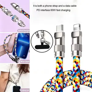 NEW PD 60W 2-in-1 Anti-Loss Mobile Phone Lanyard, 0.3m Handheld, 1.2m Crossbody Phone Strap and Lanyard, Charging Cable, Type-C to Lightning Data Cable Portable Phone Lanyard, Compatible with iPhone 14/13/12/11/Pro Max/XR/XS/X/8/7/6 Plus/SE