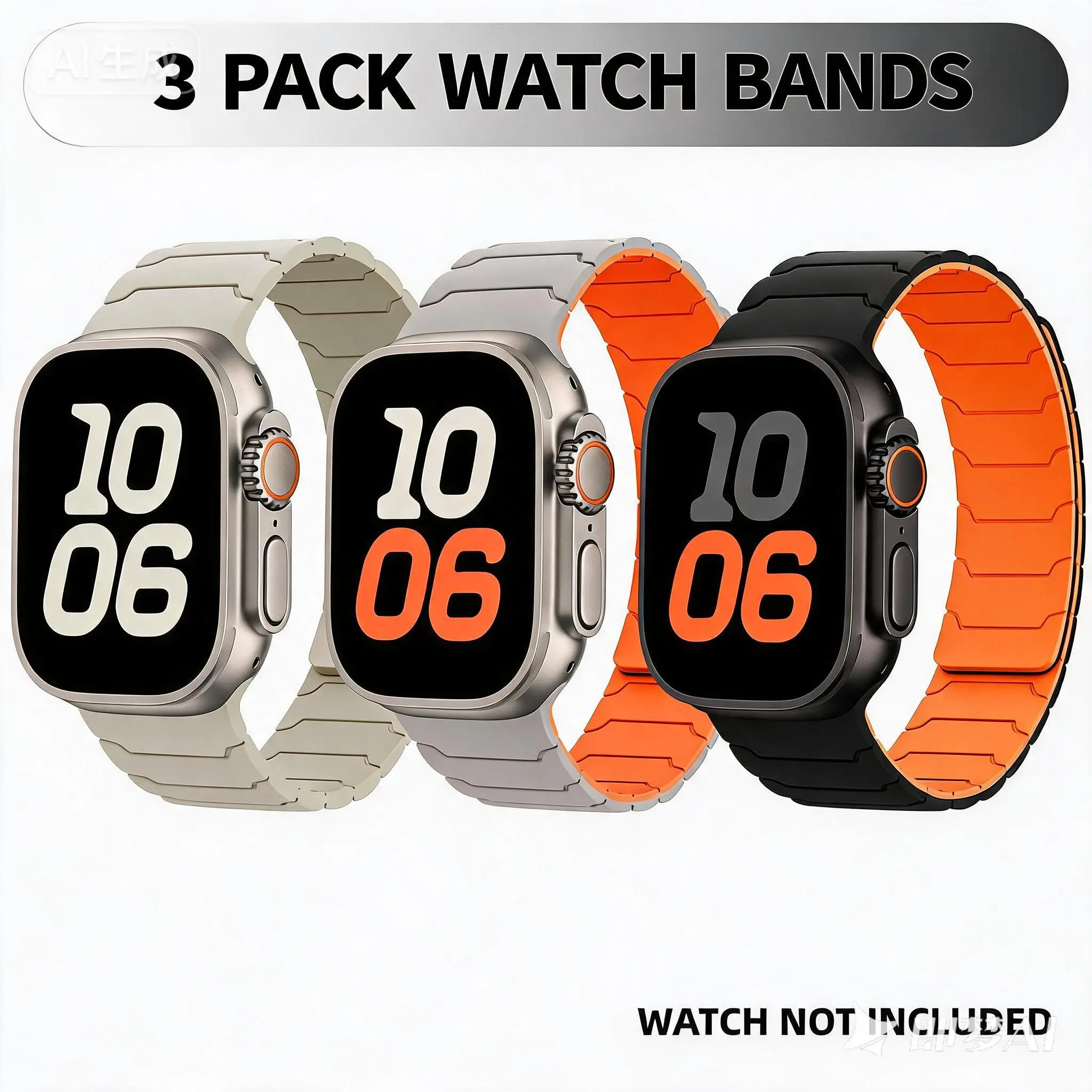 BROULIT 3 Pack Silicone Replacement Bands for Apple Watch, Soft Waterproof Sport Straps with Adjustable Fit, Durable Workout Wristbands for Men & Women, Compatible with Ultra 2/Ultra Series 11 10 9 8 7 6 5 SE