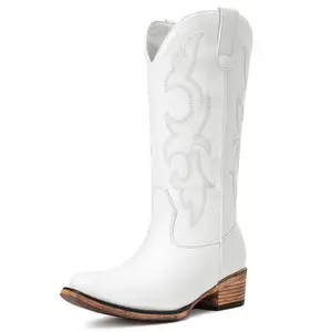 【New Arrivals】Cowboy Boots for Women - Retro Embroidered Mid Calf Chunky Heel Pointed Toe Western Boots, Country Concert Outfit Essentials for Rodeo Festival